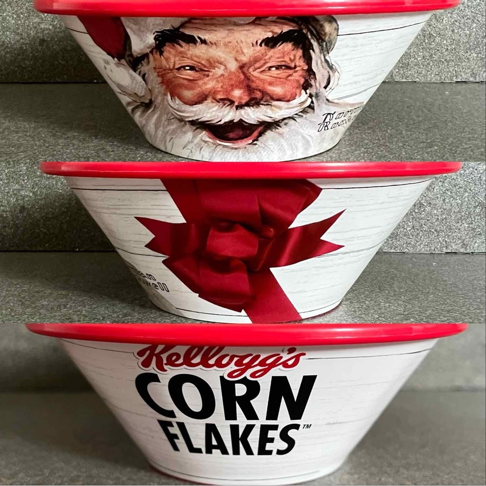 KELLOGG'S NORMAN ROCKWELL SANTA CLAUS CORN FLAKES CEREAL BOWL, NWT